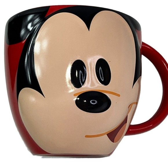 2 Minnie & Mickey Soup Mugs Oversized Coffee Cups Big Faces Red Yellow Disney - Picture 4 of 9